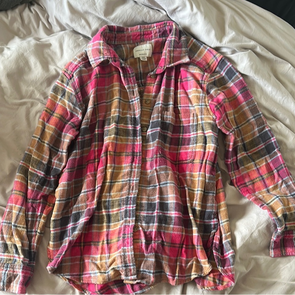 American Eagle Outfitters Pink Plaid Flannel Shirt
